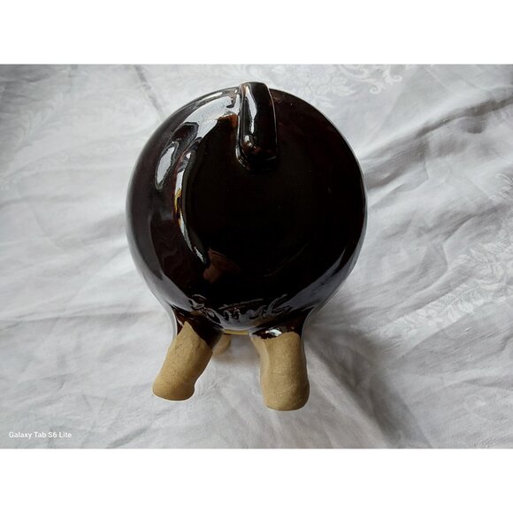 Amazing studio pottery moose piggy bank dark brown with blue eyes - Picture 9 of 9